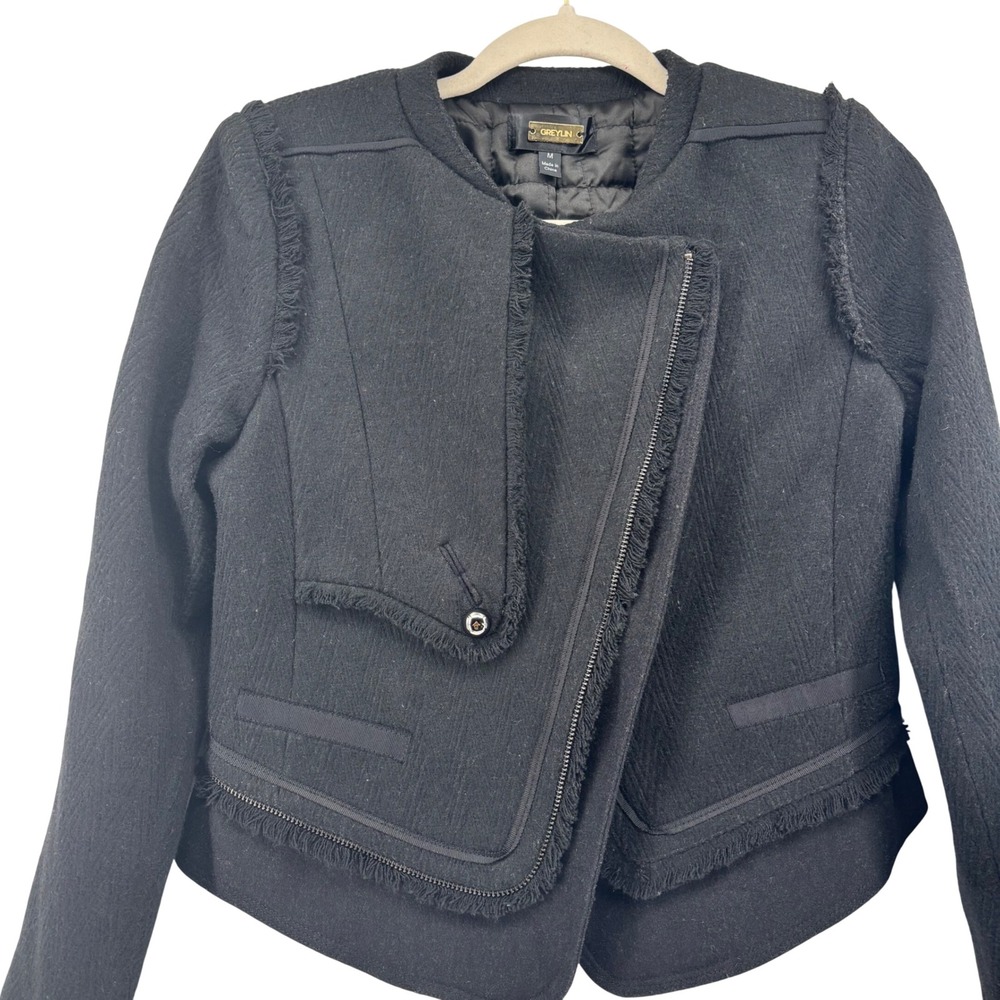 Anthropologie x Greylin Womens Black Asymmetrical Fringe Moto Jacket
Size M - Picture 2 of 11